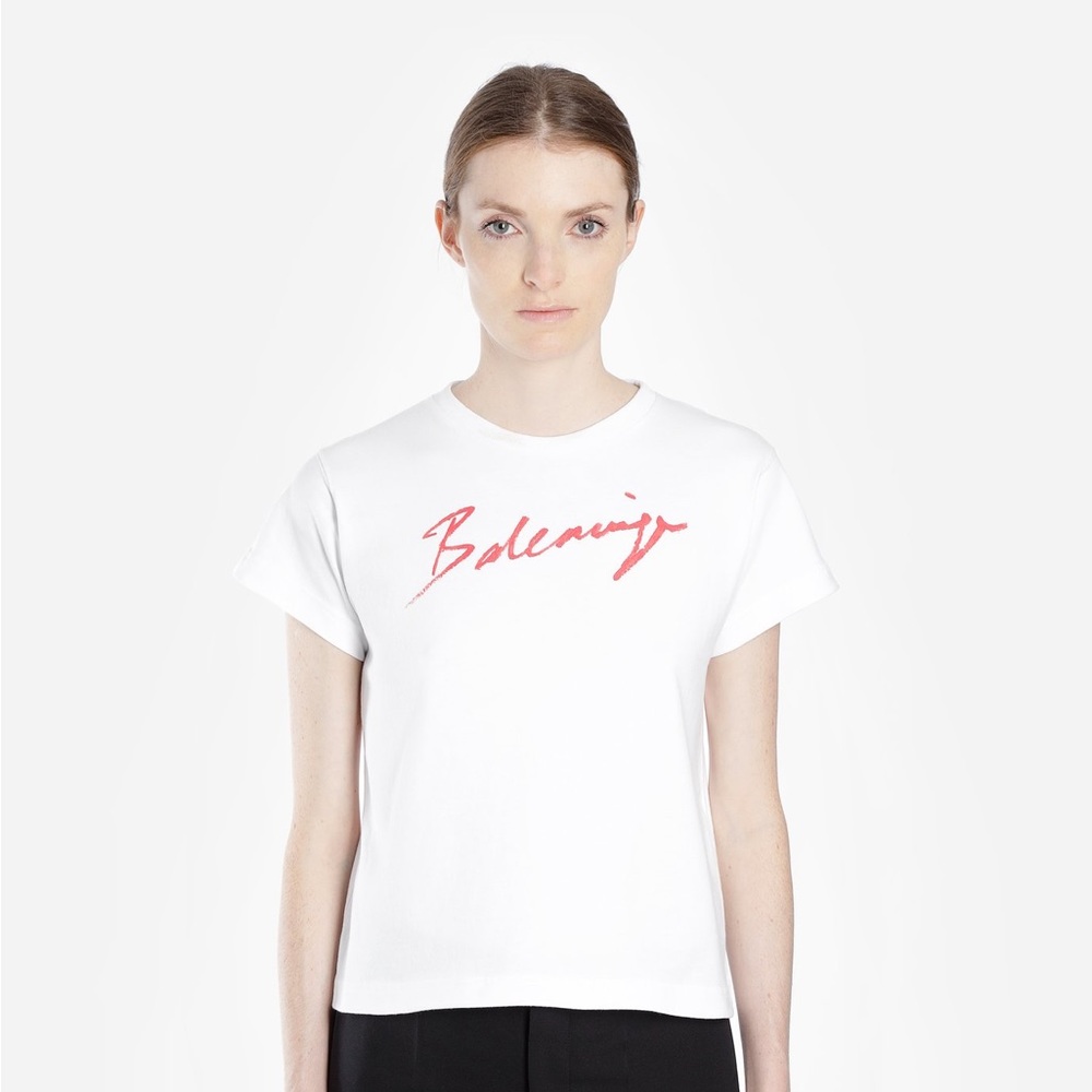 Balenciaga signature cropped tee in white